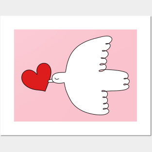 The Dove of Love - line drawn bird with a heart by Cecca Designs for Valentines Posters and Art